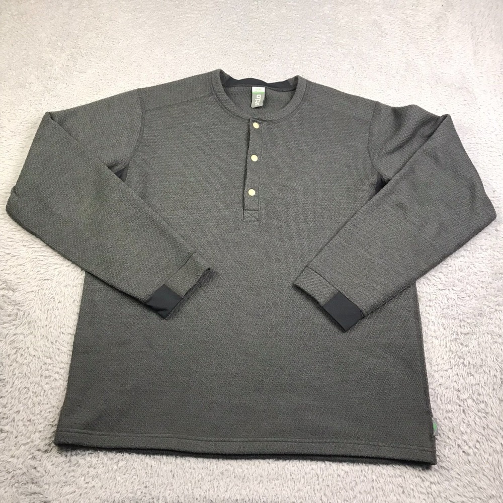 Stio Thermop Henley Sweater Mens L Grey Fleece Thermal Snap Up‎ Sweatshirt